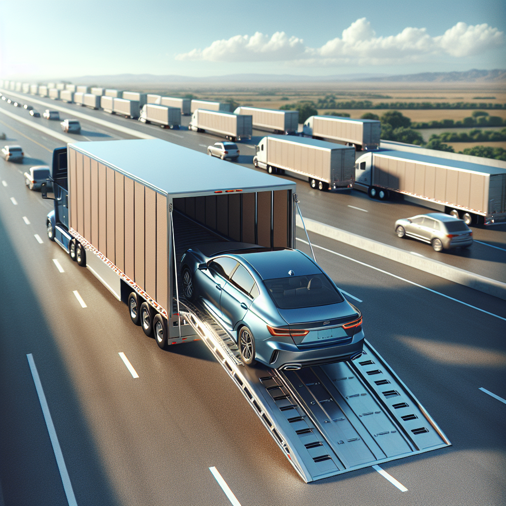 Car being loaded onto an open transport truck, illustrating affordable car shipping.