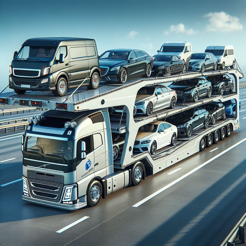 A car being safely loaded onto an enclosed auto transport truck by a professional driver.