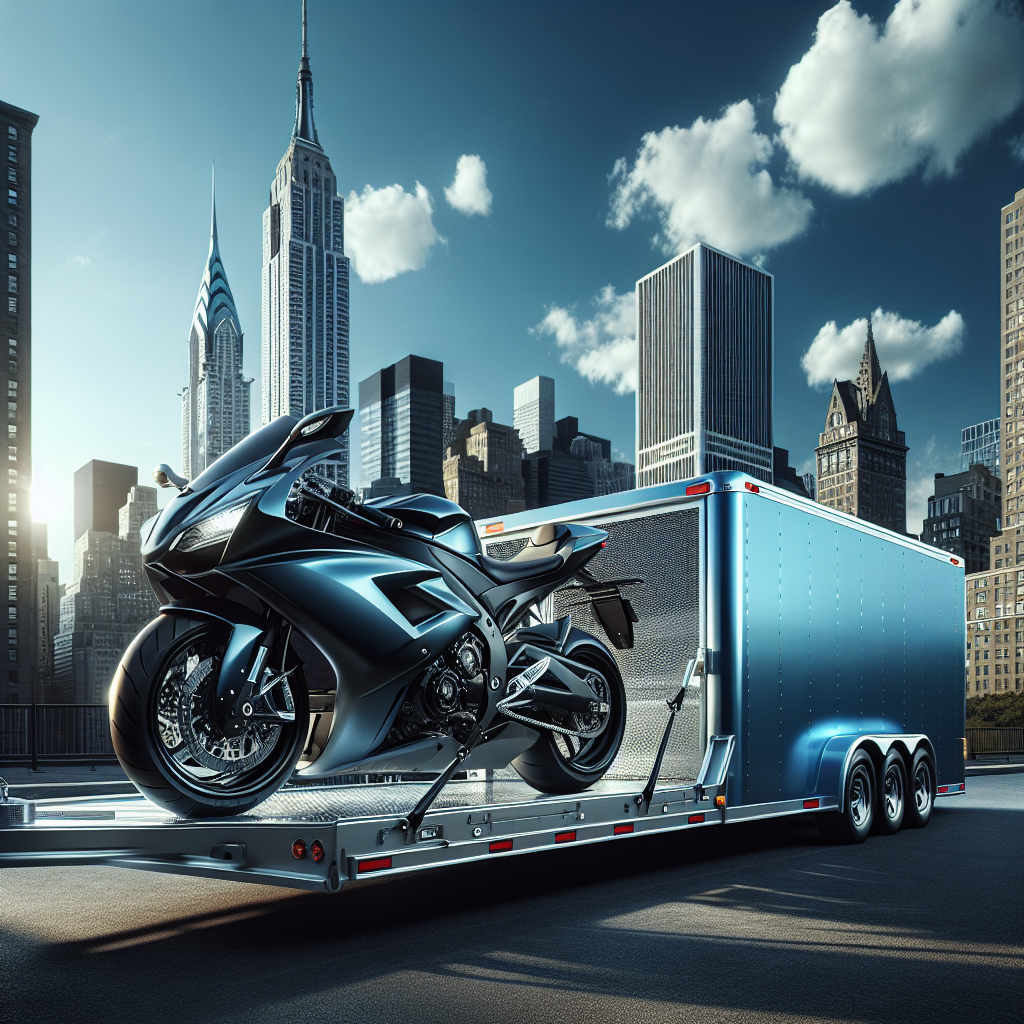 A motorcycle being loaded onto a shipping truck in New York City.