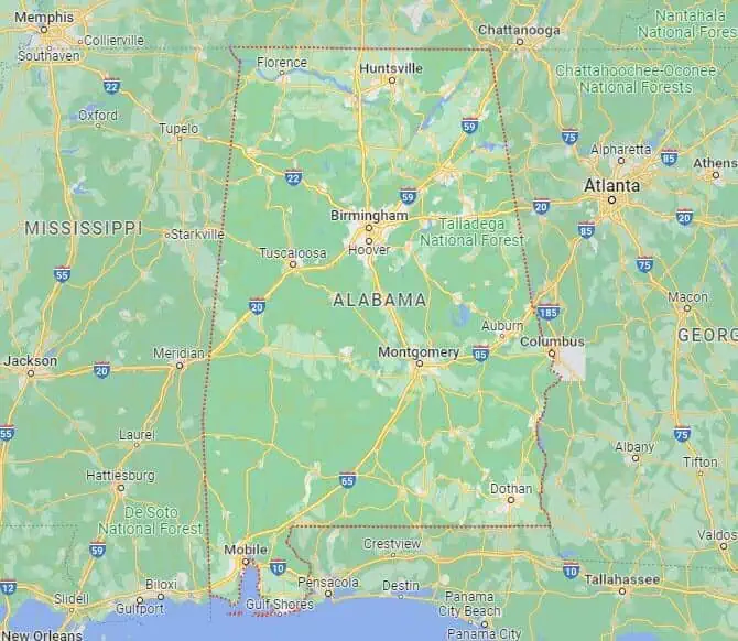 Car Shipping Route Map Alabama