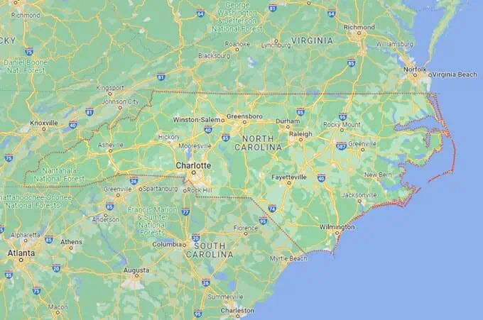 Car Shipping Route Map North Carolina